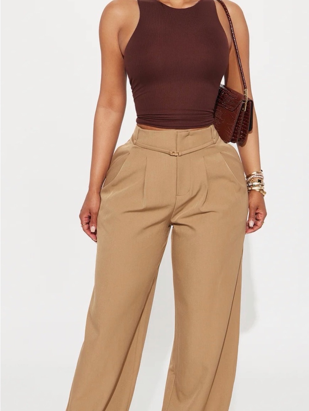 Elevated Position Belted Wide Leg Trouser Pant